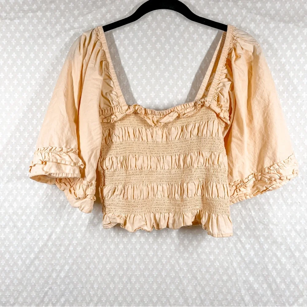 Free People Peach Smocked Bell Sleeve‎ Crop Top